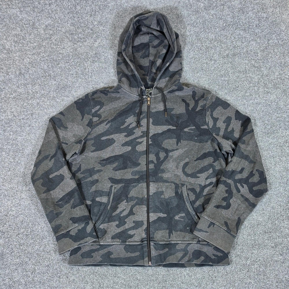 Polo Ralph Lauren Performance Mens XL Gray Camo Full Zip Hoodie Sweatshirt Flaw